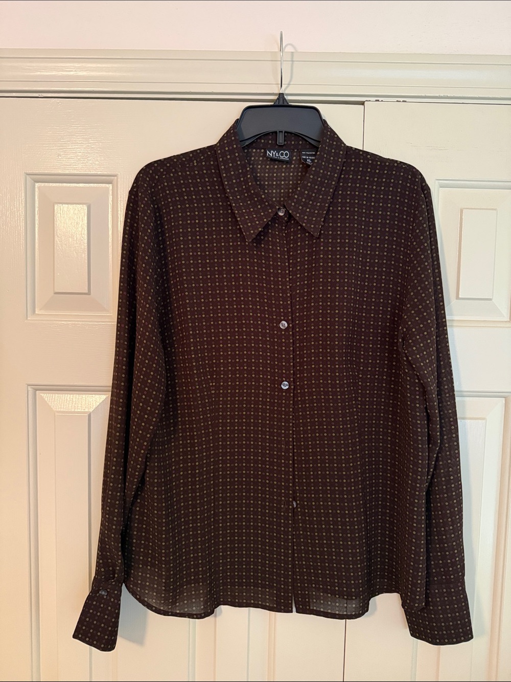 New York & Company Brown Tiny Dot Long-Sleeve Dress Shirt